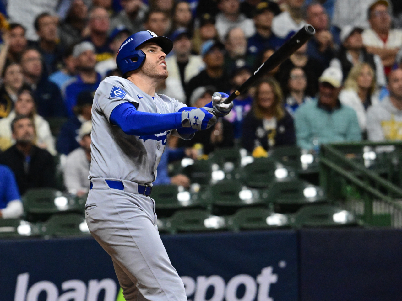Dodgers' Freddie Freeman hit the only home run of the game against Milwaukee in the sixth inning. Photo: Reuters