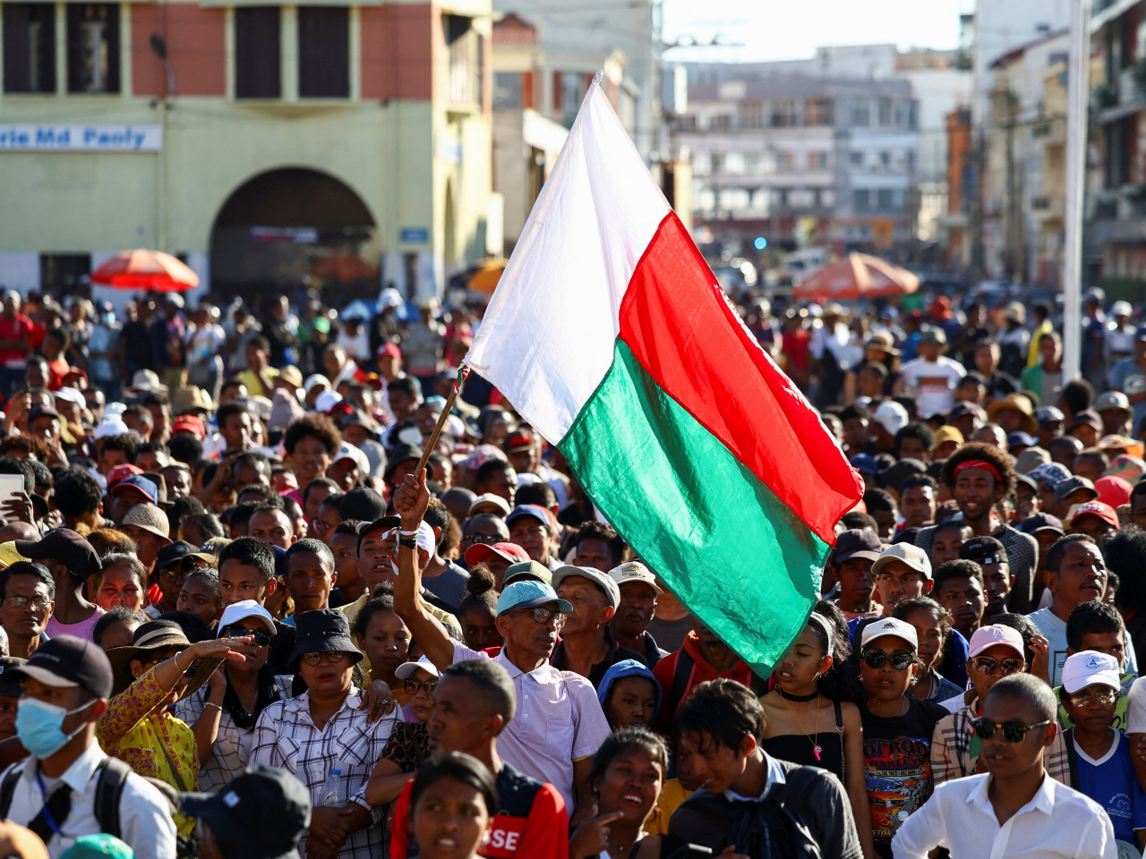 Protesters gather near the town hall in Antananarivo, Madagascar, during a nationwide protest over power outages and water shortages. Photo: Reuters