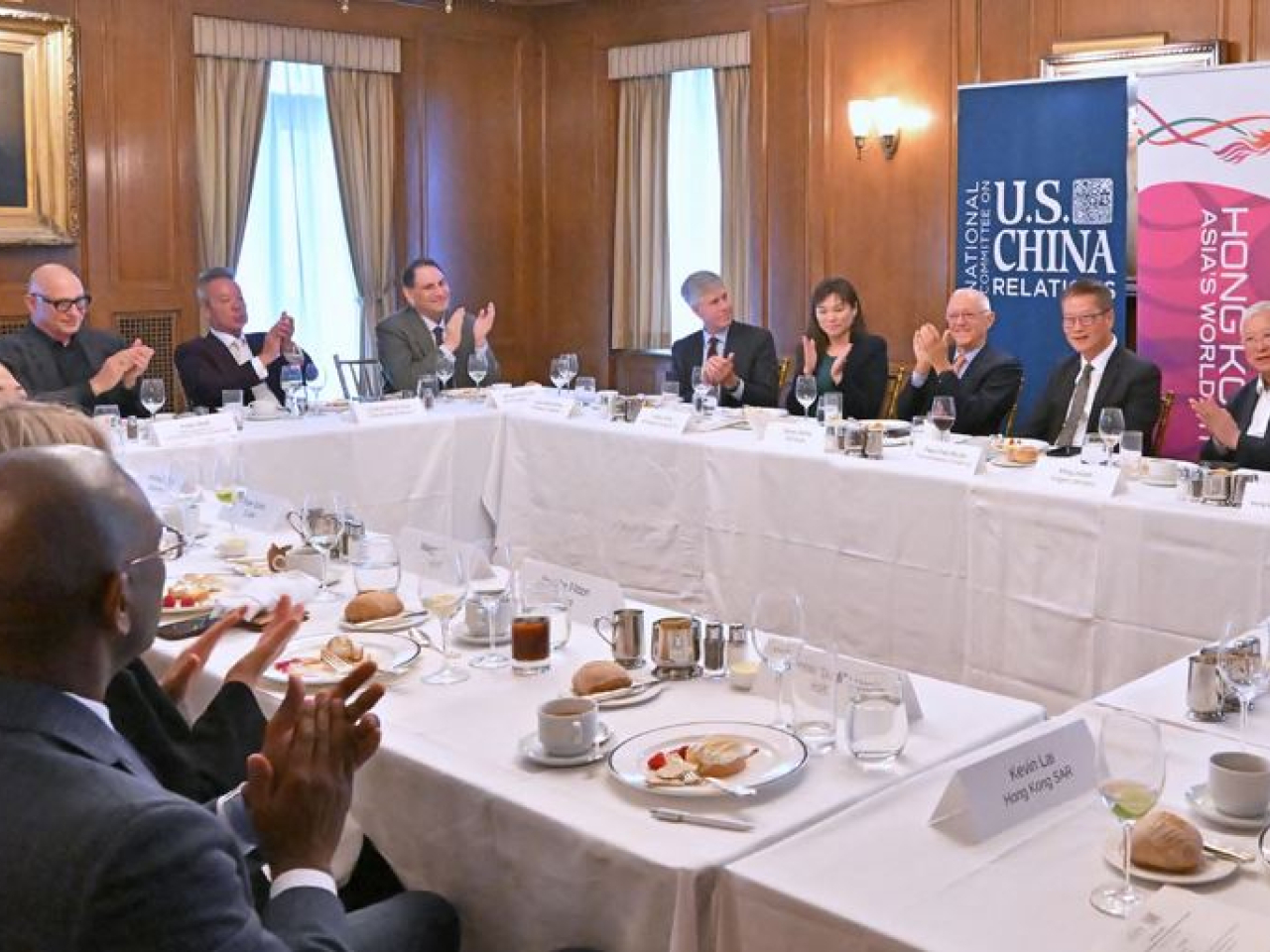 Paul Chan said at a luncheon that Hong Kong's free port status will not be changed. Photo courtesy of Information Services Department