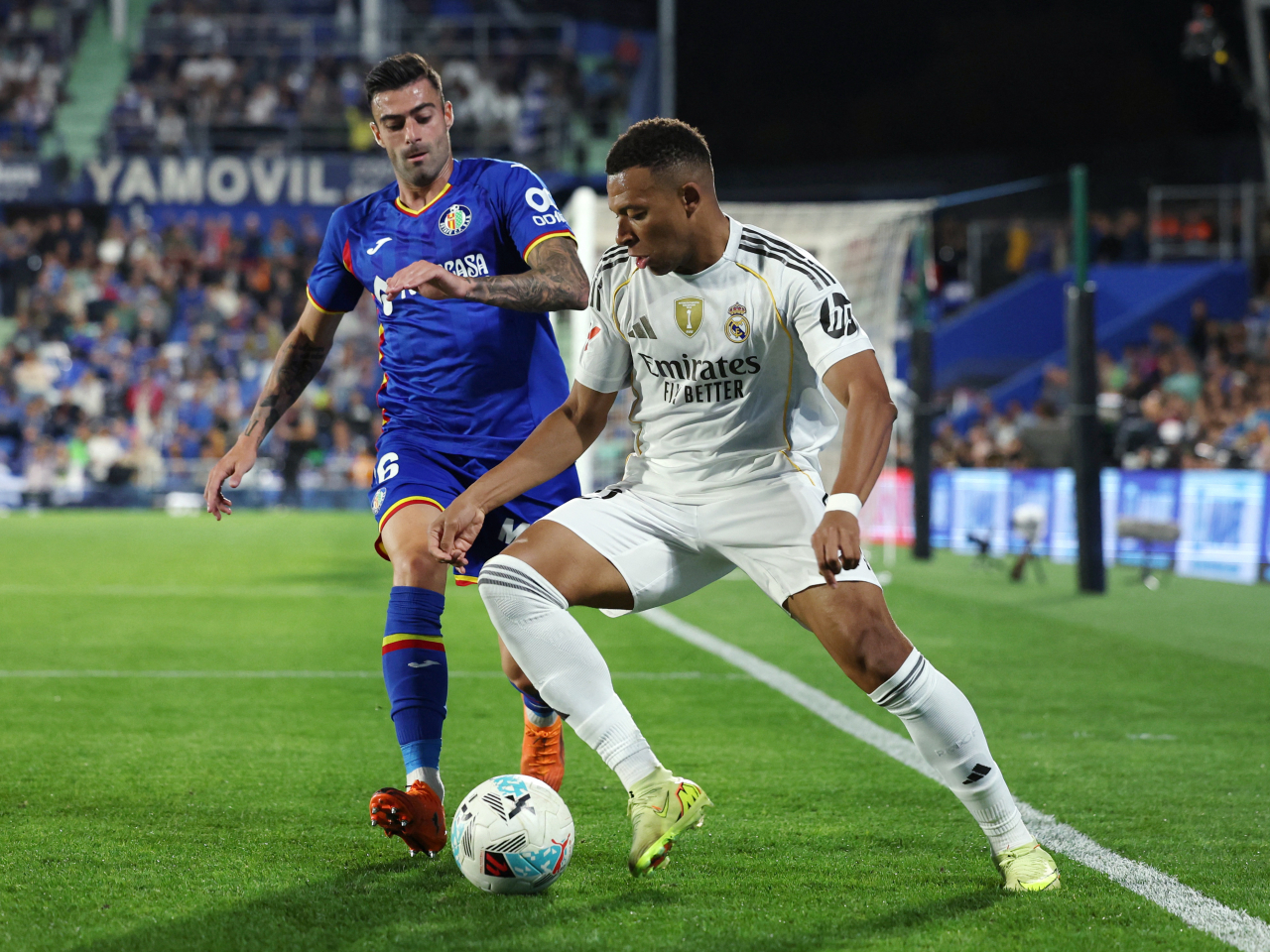 Kylian Mbappe's 80th-minute goal helped lift Real Madrid to a 1-0 victory at Getafe. Photo: Reuters