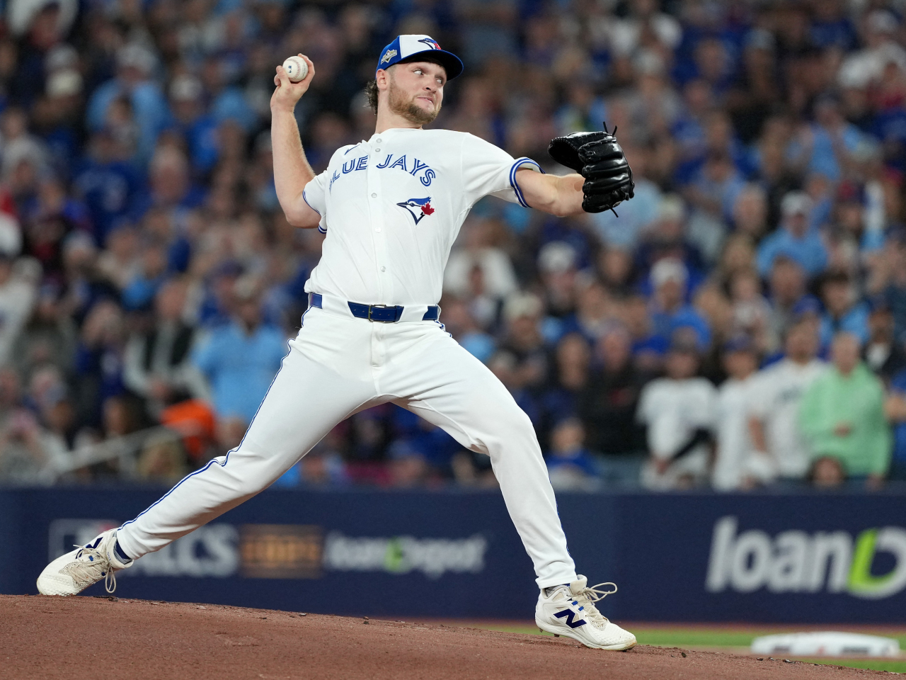 Toronto rookie Trey Yesavage struck out seven and induced three straight inning-ending double plays, two of them with the bases loaded, in the win over the Mariners. Photo: Reuters