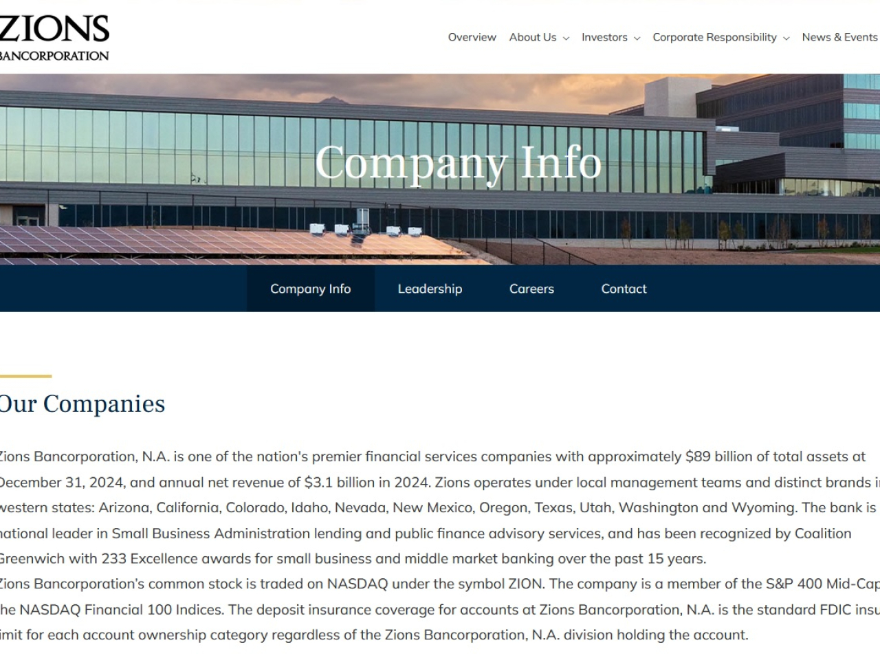 Zions Bancorp表示，發現兩家公司貸款出現違規及虛假陳述，已採取法律行動追討欠款。（公司網頁截圖）