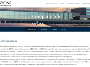 Zions Bancorp表示，發現兩家公司貸款出現違規及虛假陳述，已採取法律行動追討欠款。（公司網頁截圖）