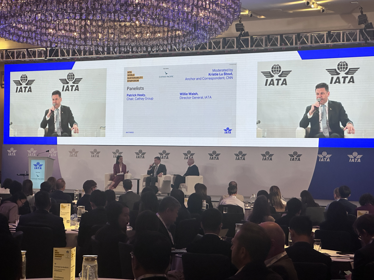 Cathay’s chair Patrick Healy tells industry leaders at a conference that decarbonisation is “non-negotiable” for the sector.  Photo: RTHK