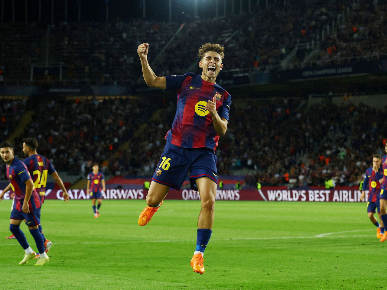 A hat-trick from Fermin Lopez lifted Barcelona to a 6-1 rout of Olympiacos. Photo: Reuters