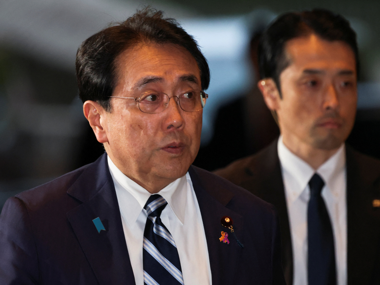 Ryosei Akazawa arrives at the prime minister's residence for his ministerial appointment on Tuesday. Photo: Reuters