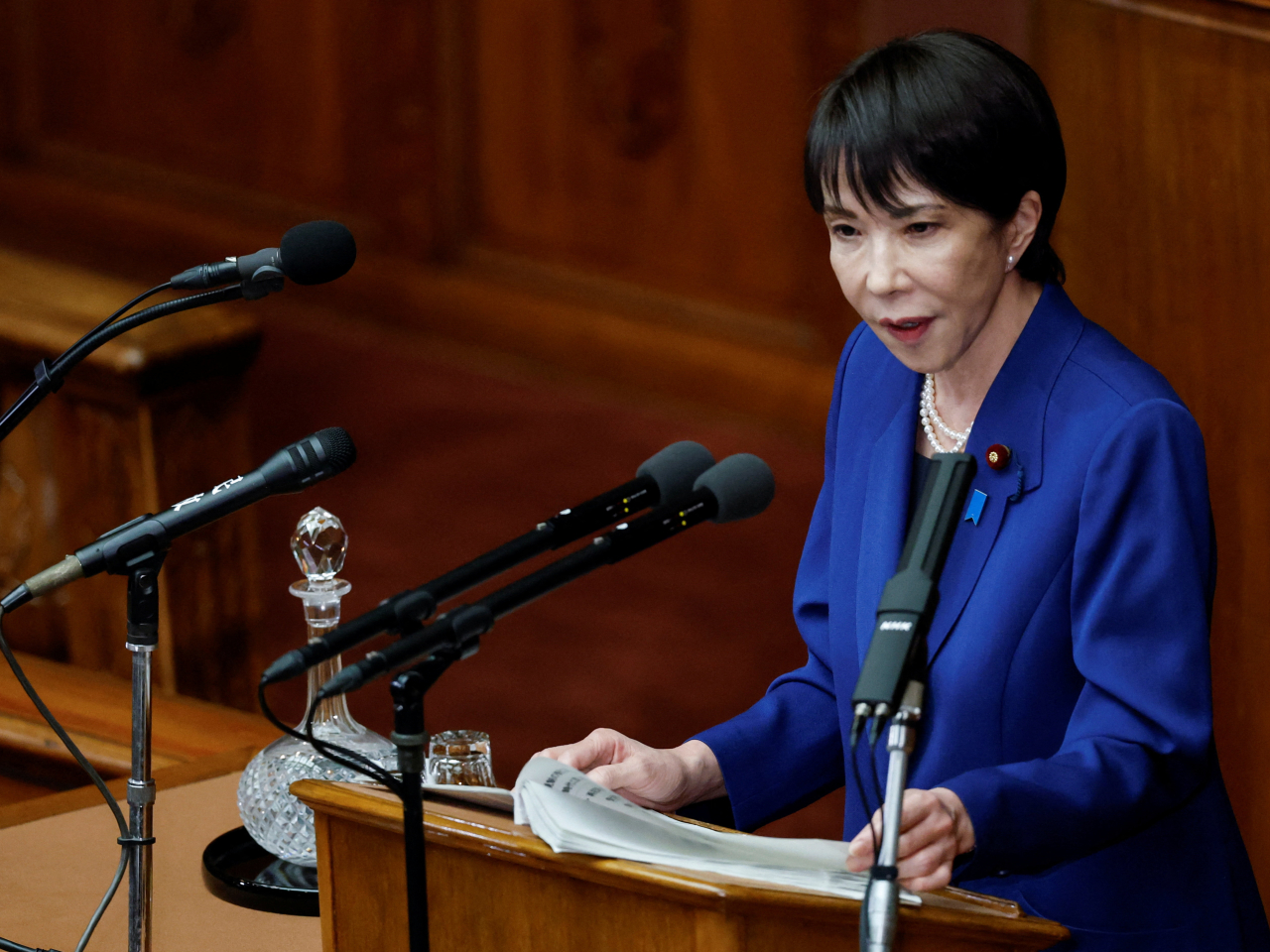 高市早苗在日本眾議院全體會議發表上任後首次施政演說。（路透社）
