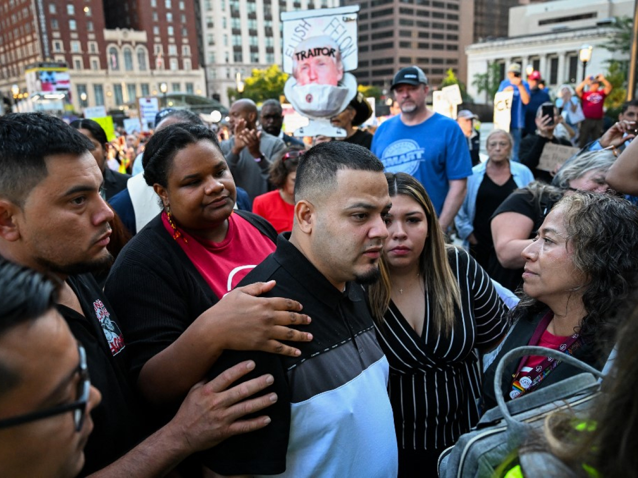 Abrego Garcia arrives at an Immigration and Customs Enforcement field office in Baltimore, Maryland, with his wife in Auguste. File photo: AFP