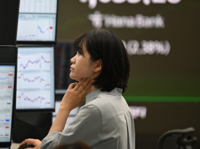 南韓股市突破4000點關口，以全日高位收市，報4042點，升幅2.57%。（法新社）