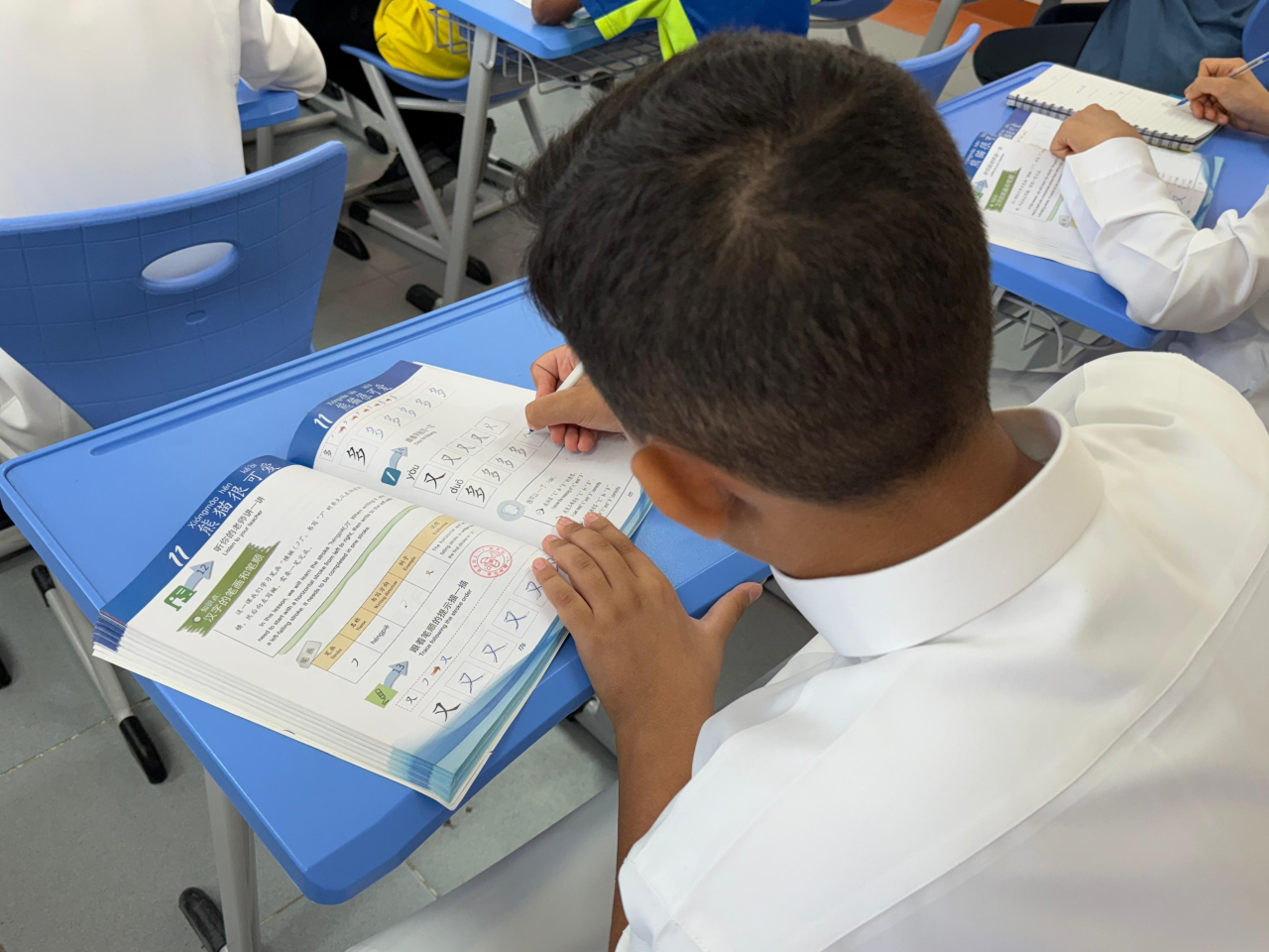 沙特阿拉伯的公立中學，中文科去年開始成為初中年級的必修科目。（李意琴攝）