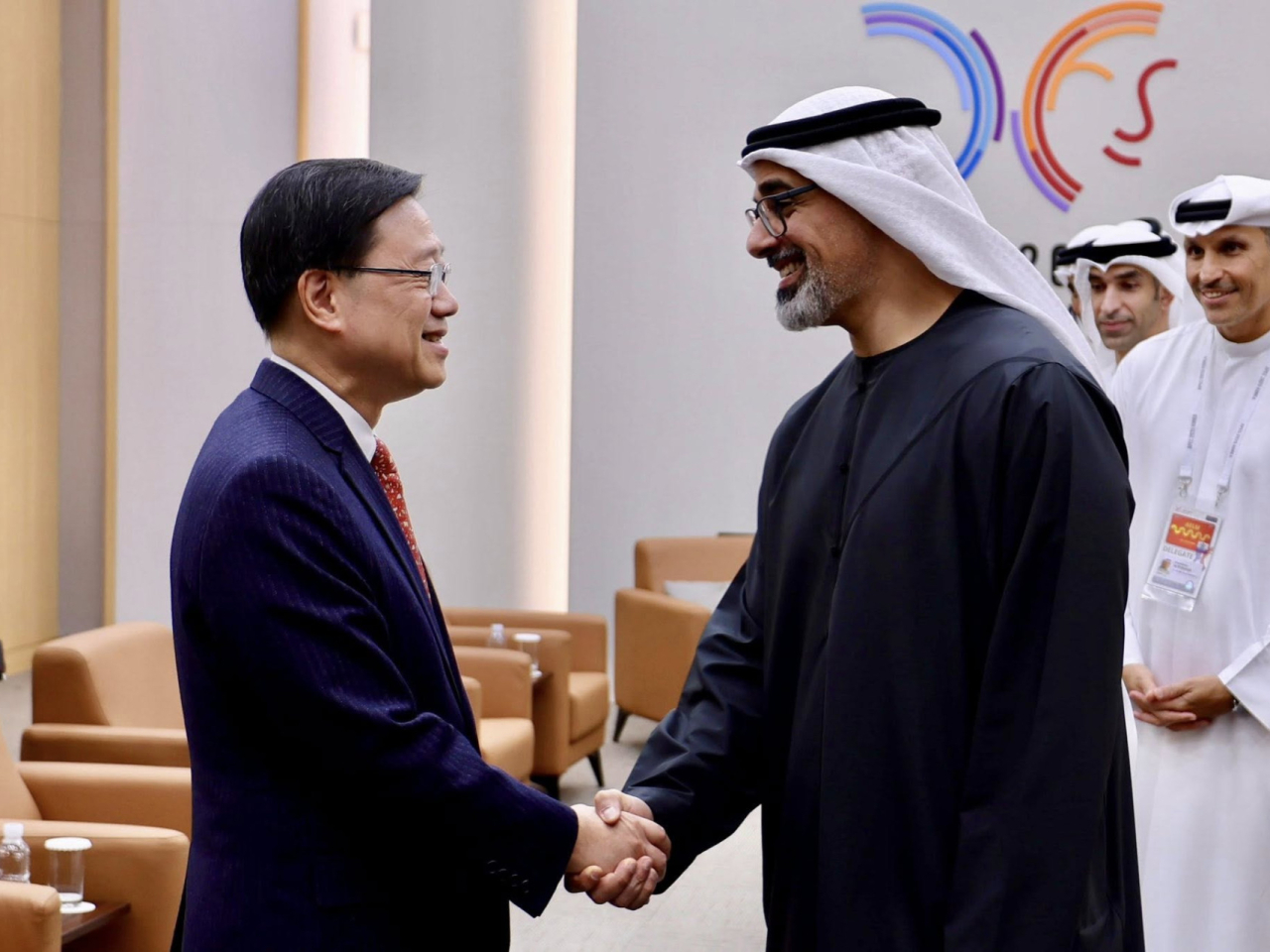 John Lee meets UAE crown prince Sheikh Khaled bin Mohamed bin Zayed Al Nahyan on the sidelines of the Apec summit. Photo courtesy of chief executive's social media page