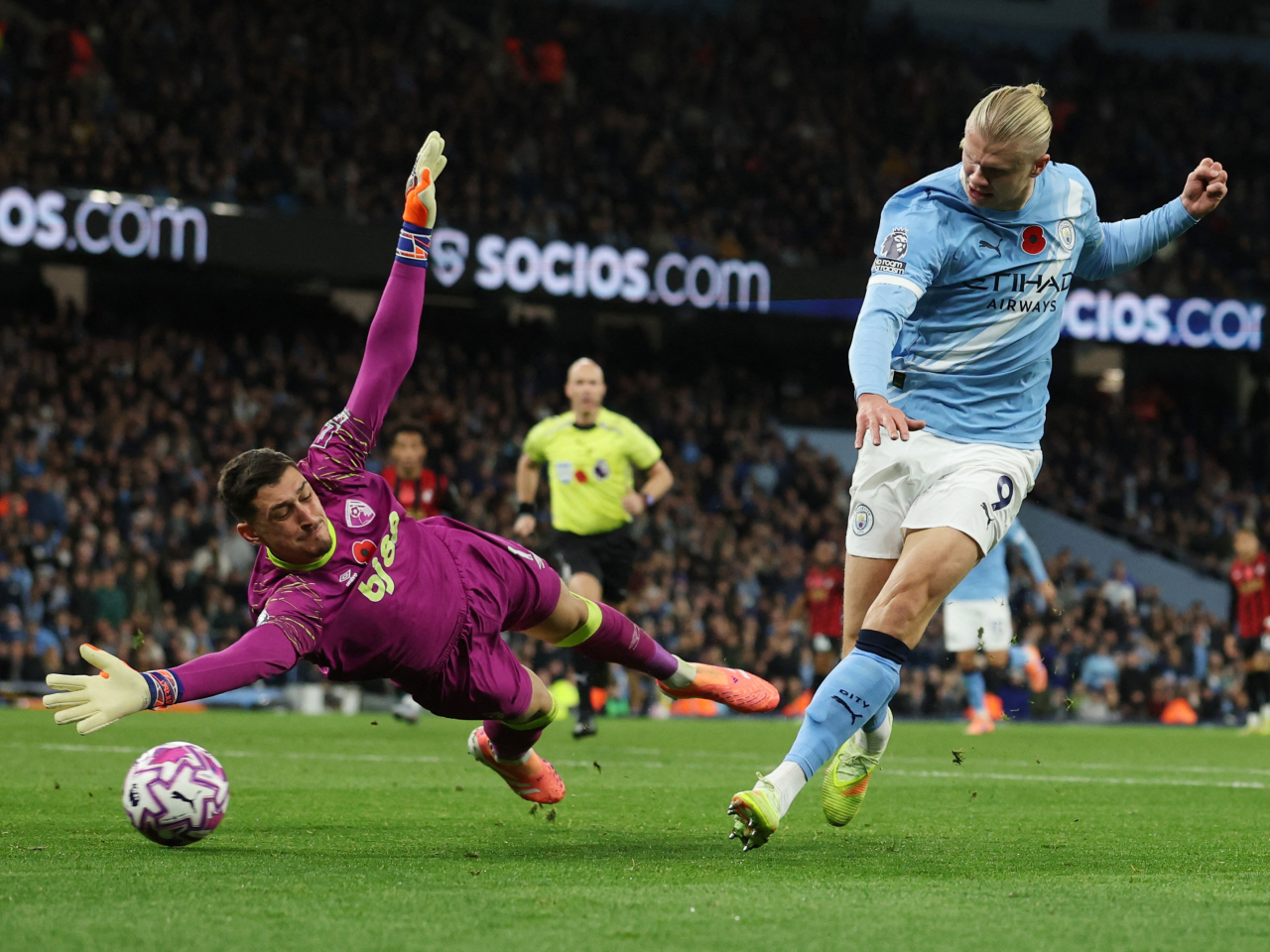 Two first-half goals from Erling Haaland powered City to second in the Premier League. Photo: Reuters
