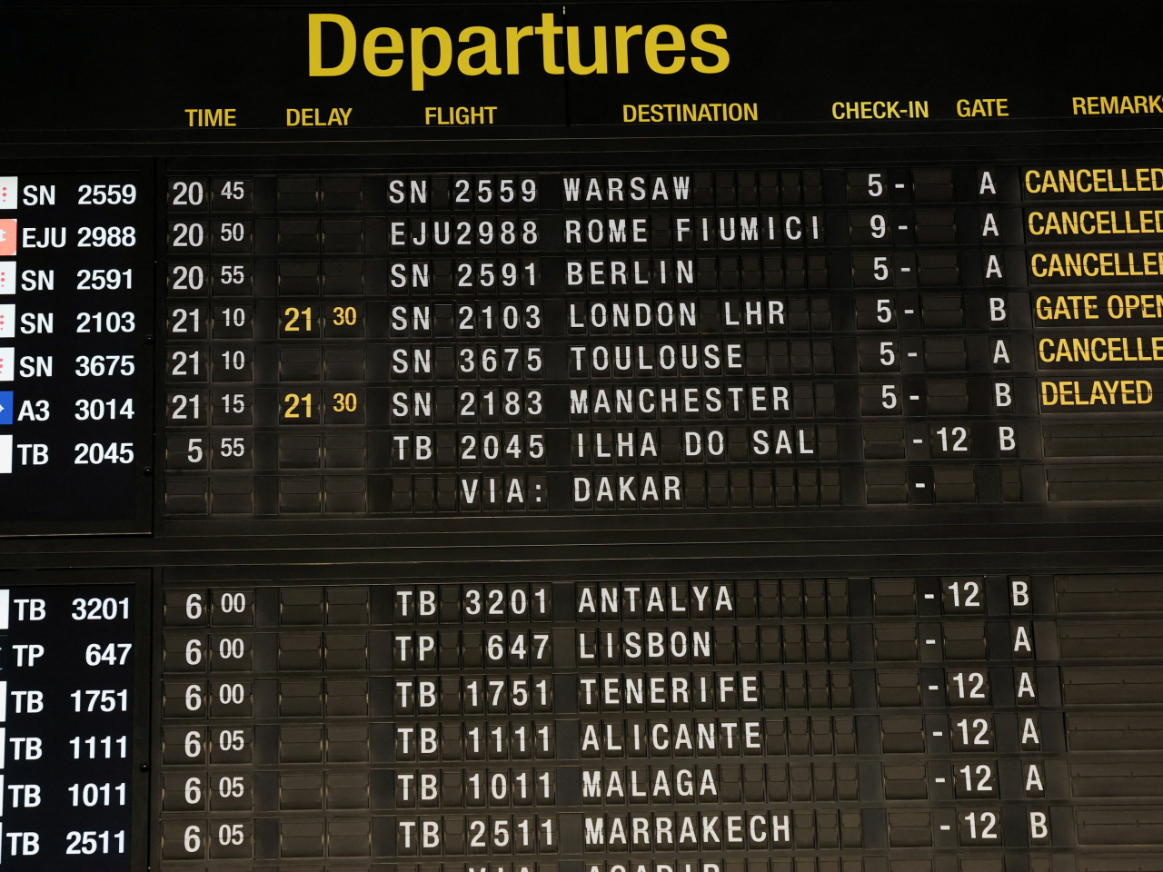 比利時首都布魯塞爾機場上空懷疑發現無人機，機場暫停運作。（路透社）