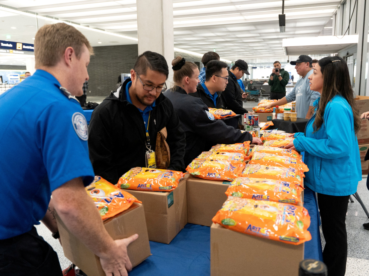 Transportation Security Administration staff get food aid at Minneapolis-Saint Paul International Airport amid the US shutdown. File photo: Reuters