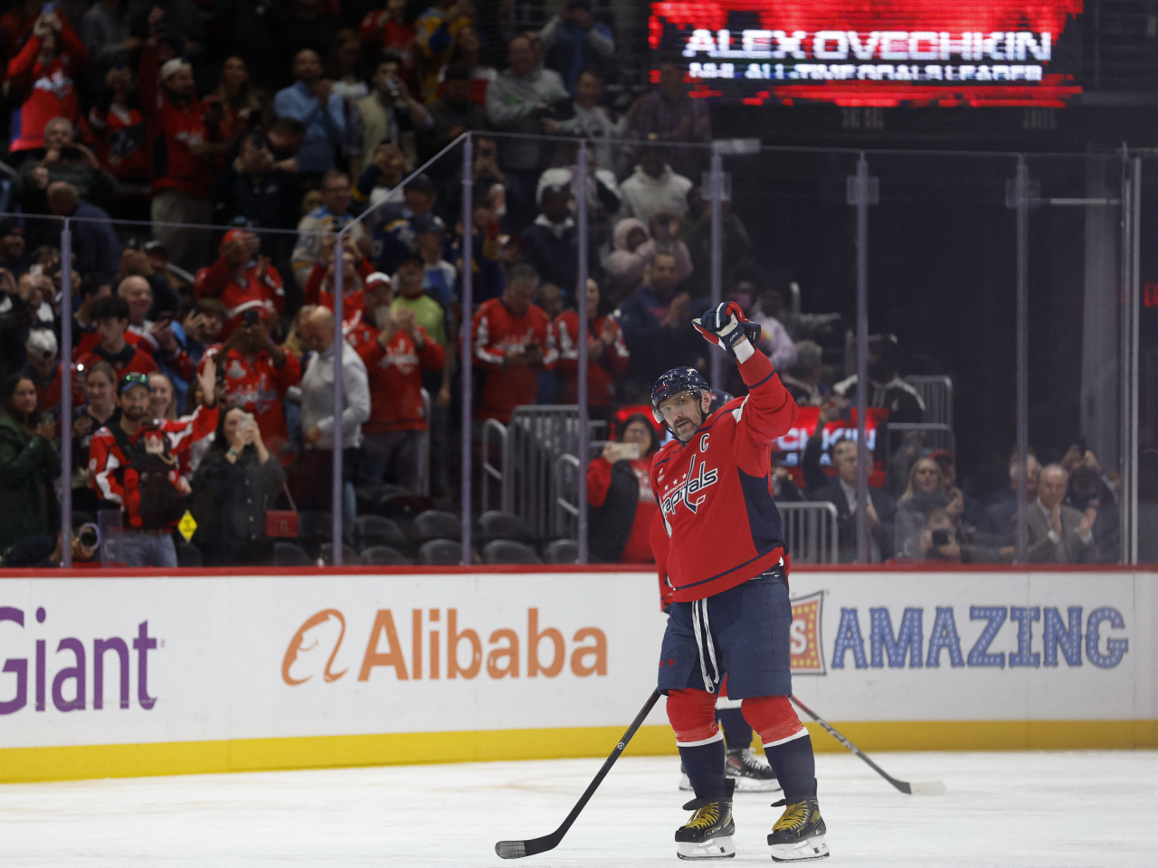 Oveckin's milestone was met with raucous celebration by home fans in Washington DC. Photo: Reuters