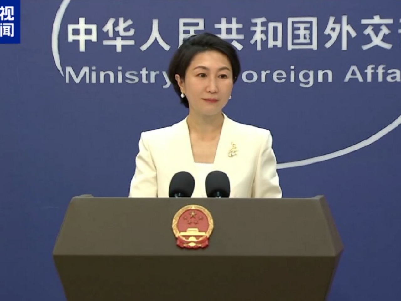 毛寧表示，斐濟有關官員竄訪台灣，嚴重違背斐方奉行一個中國原則的政治承諾。 （央視新聞圖片）