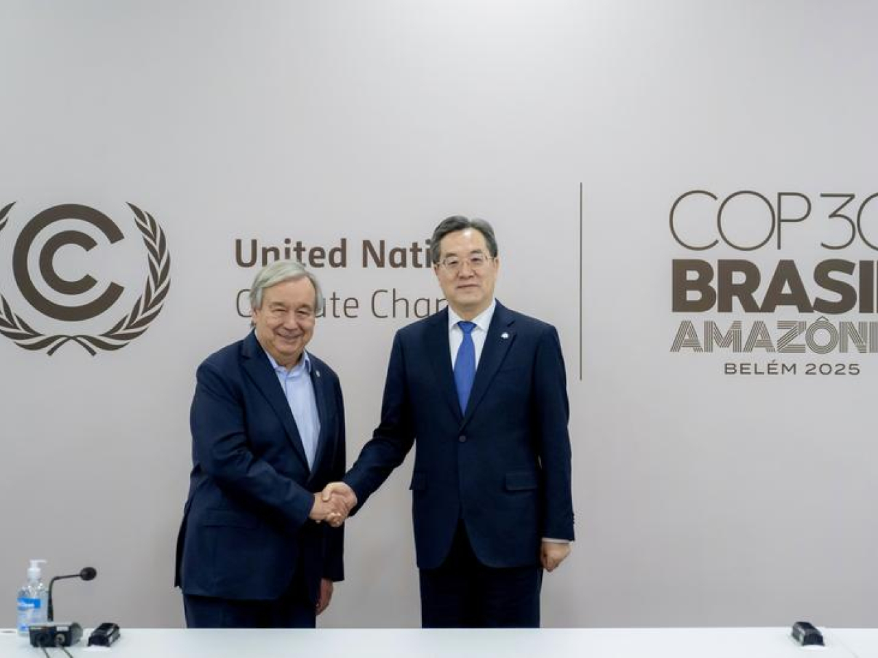 丁薛祥與古特雷斯會面。（新華社）