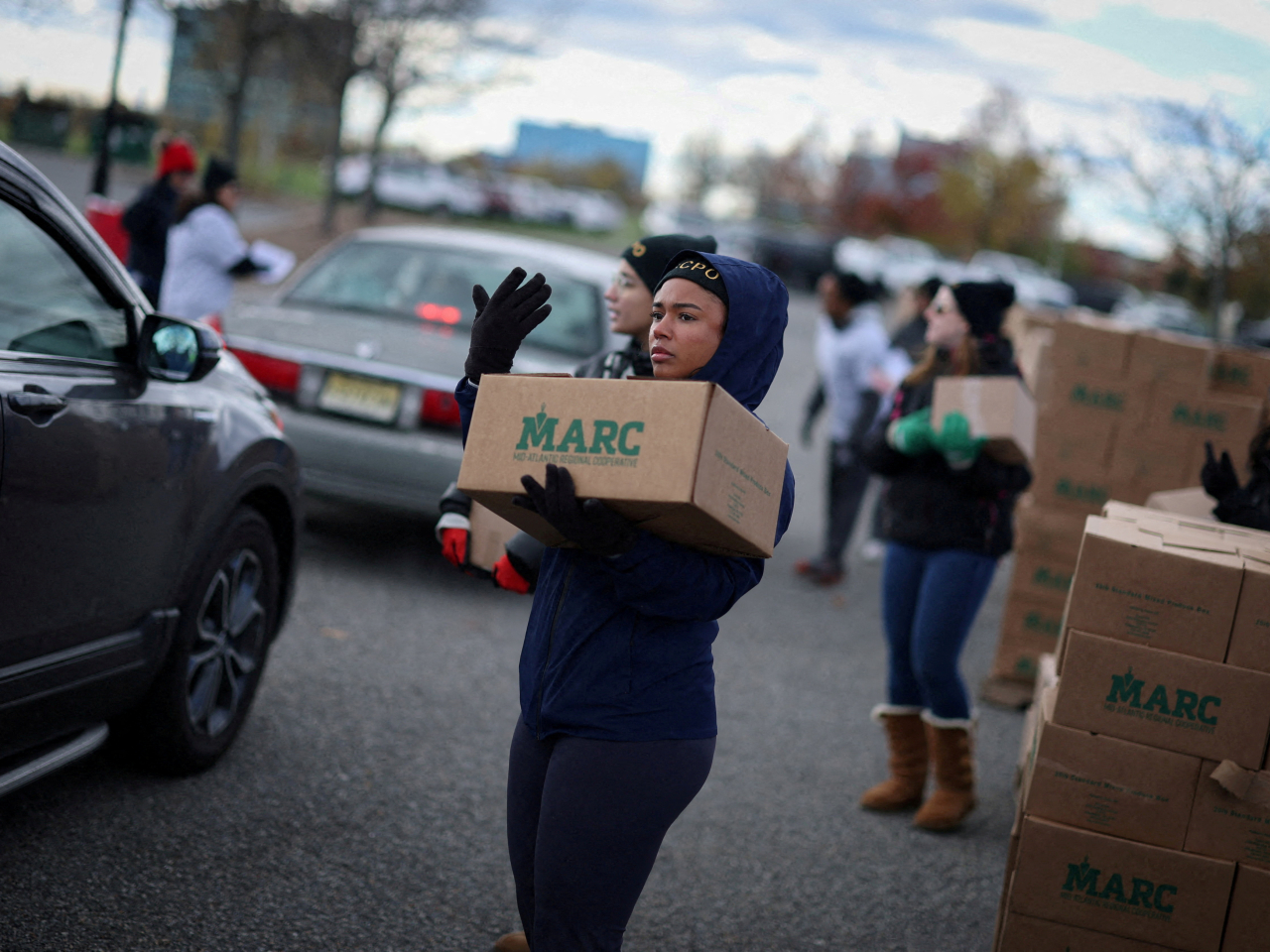 New Jersey foodbank volunteers deliver emergency relief to federal workers and SNAP recipients amid the government shutdown in Leonia. File photo: Reuters