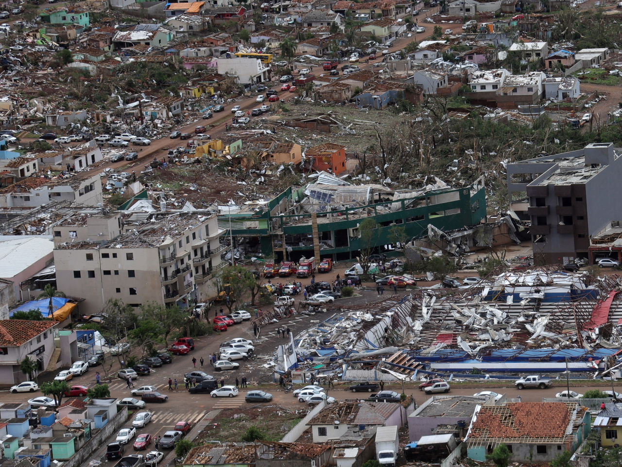 An aerial view shows damaged trees and debris after a tornado hit Rio Bonito do Iguacu, Parana state, Brazil. Photo: Reuters