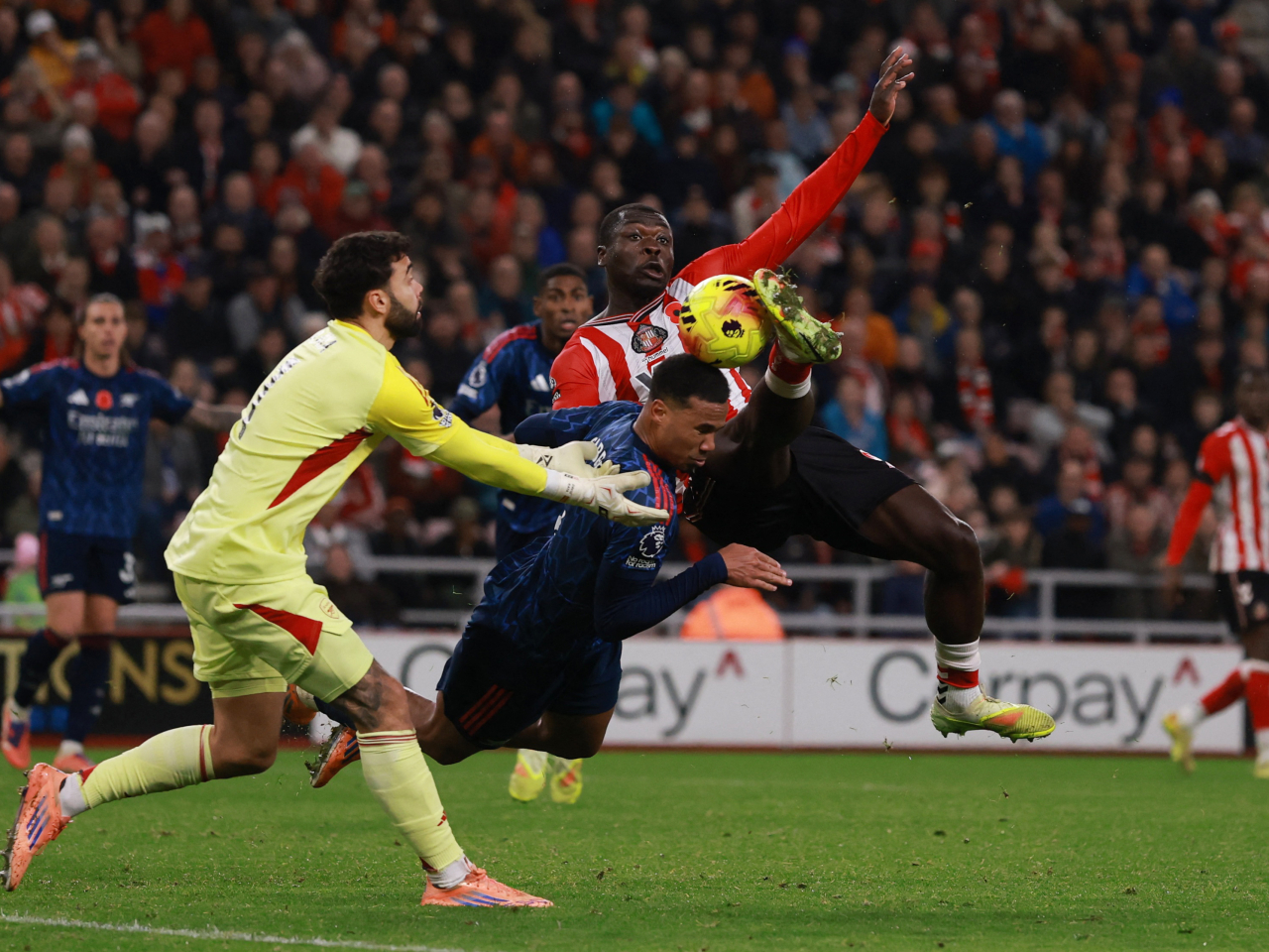 Sunderland's Brian Brobbey scores their second goal against Arsenal. Photo: Reuters