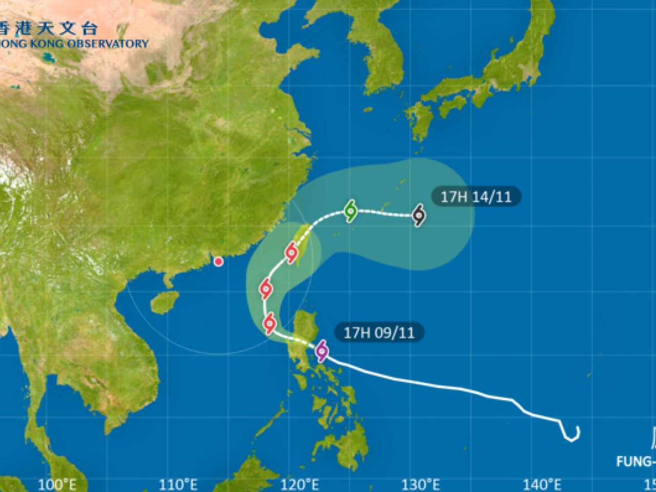 天文台表示，熱帶氣旋鳳凰將於明日中午前後，進入本港800公里範圍。（天文台網頁圖片）