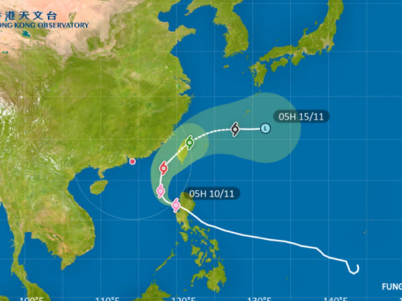 天文台預測鳳凰星期三最接近本港。（天文台網頁圖片）