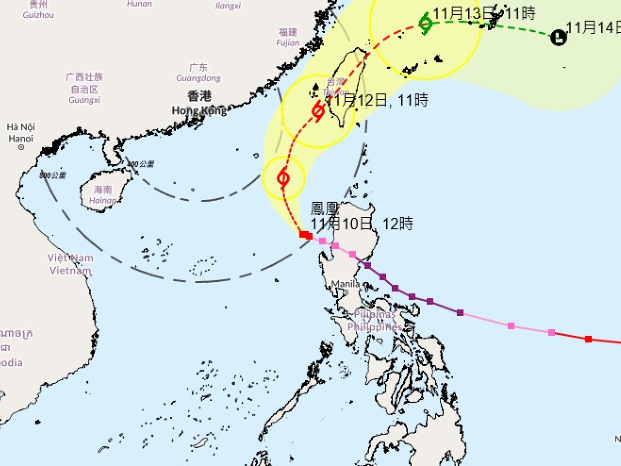 天文台稱，按照現時預測，鳳凰會在明晚至星期三初時最接近本港，於香港以東約400公里或以外掠過。(天文台網頁截圖)