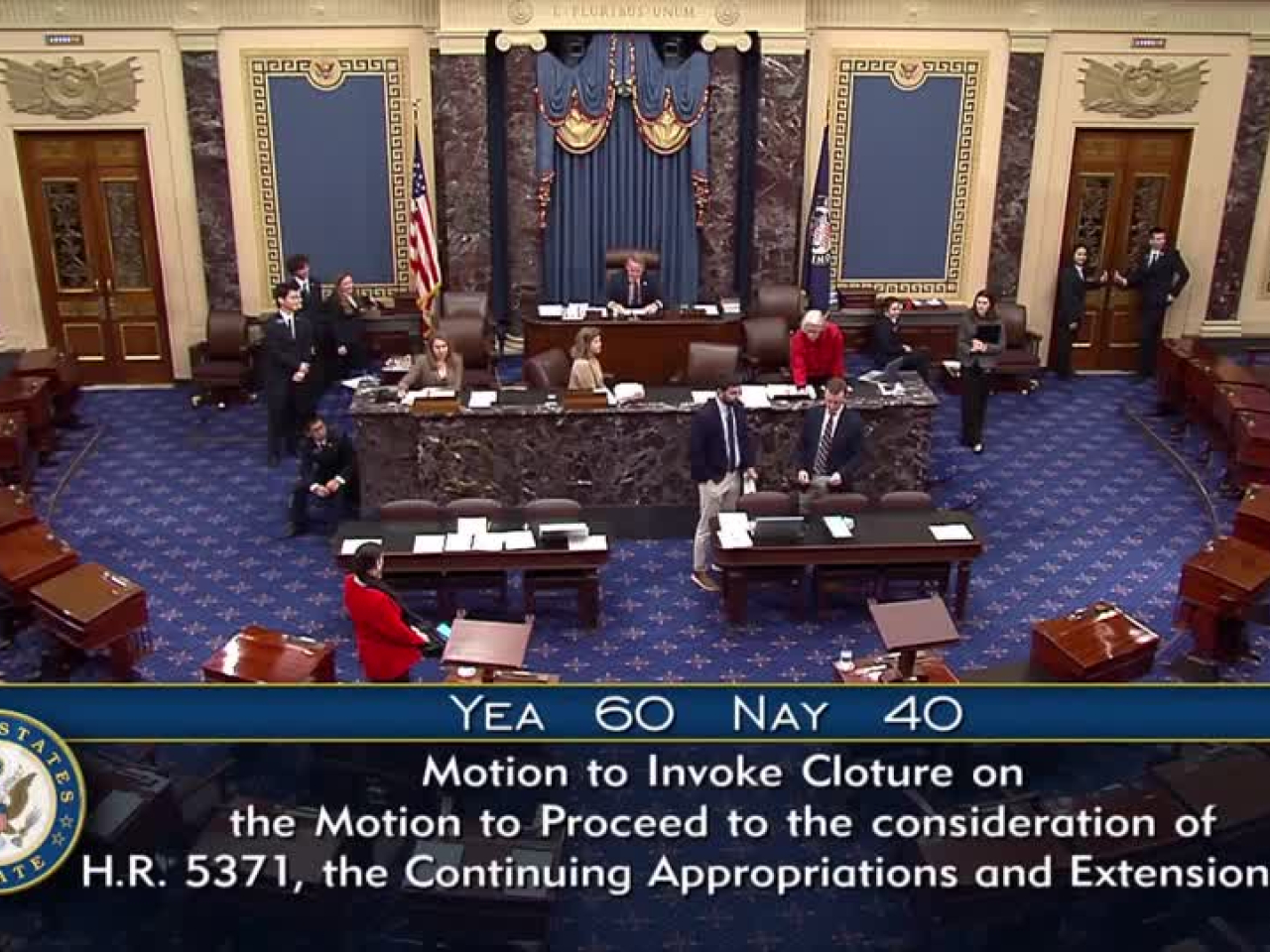參議院以60票贊成、40票反對，同意推進旨在結束政府停擺的臨時撥款法案。（路透社）
