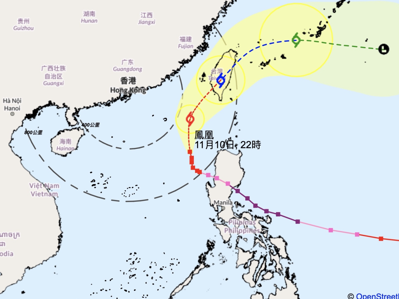 過去一兩小時，鳳凰採取偏北方向移動。（天文台網頁）