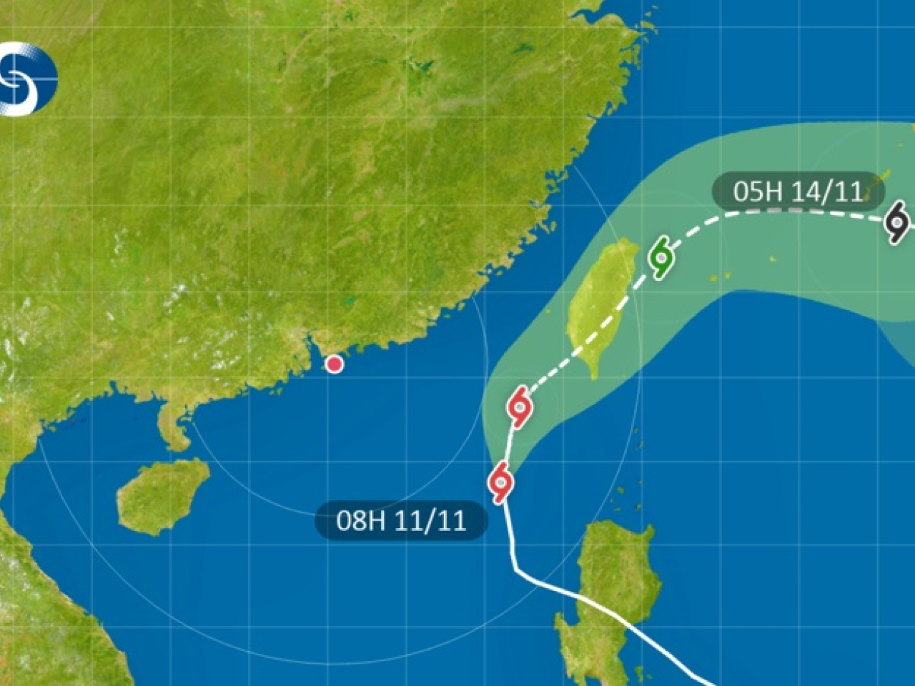Fung-wong is on a northerly track that will keep it at least 400km away from Hong Kong as it weakens and heads towards Taiwan. Graphic courtesy of the Hong Kong Observatory