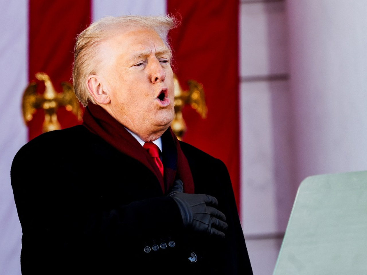 US President Donald Trump breaks with tradition by making politically partisan comments when addressing service members. Photo: Reuters