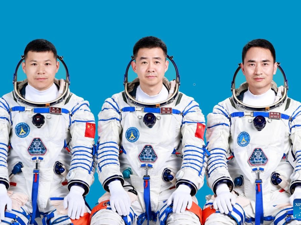 The China Manned Space Agency says the Shenzhou-20 astronauts - Chen Dong, Chen Zhongrui (right) and Wang Jie (left) - are in good shape. File photo: Xinhua
