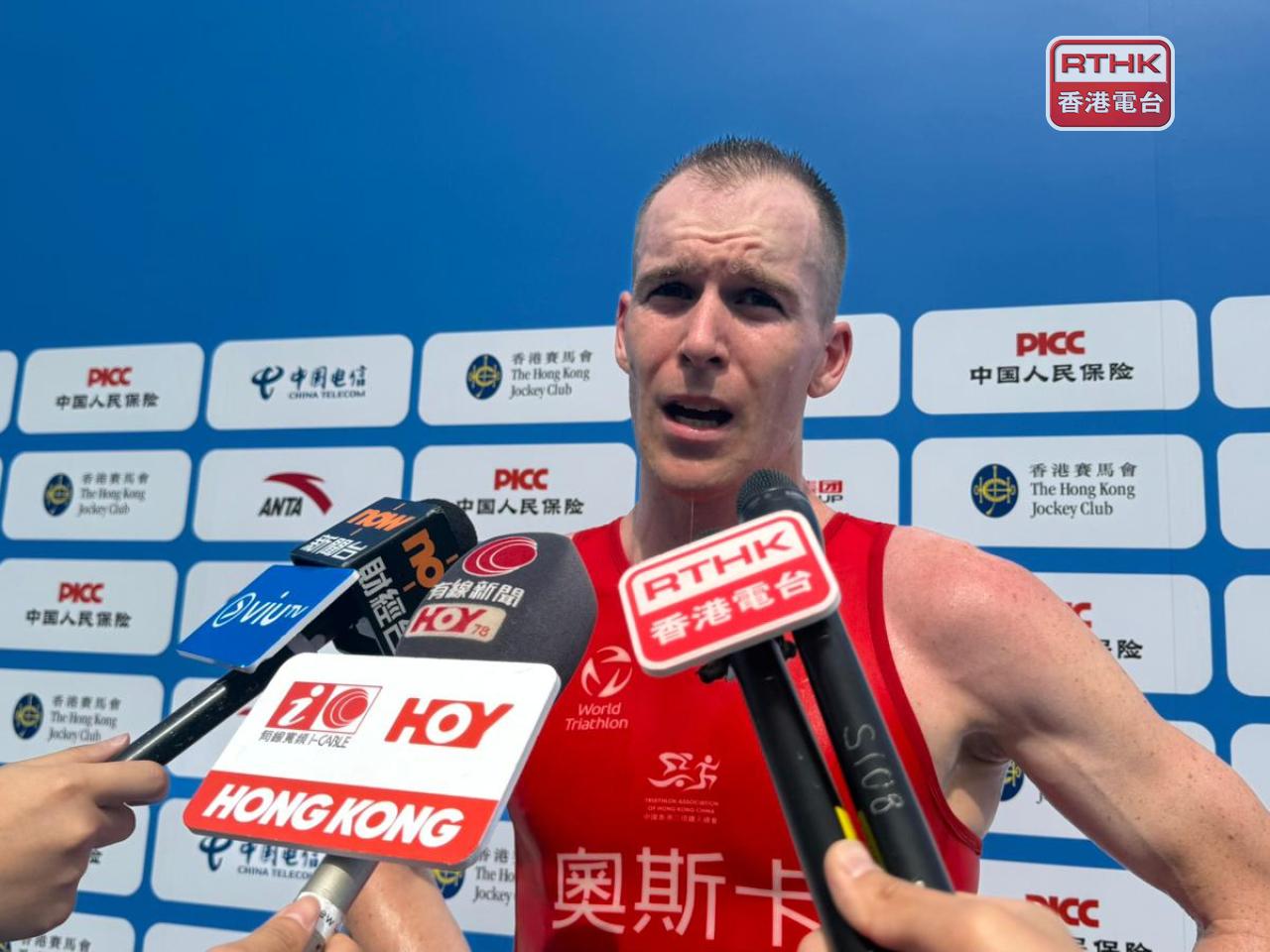 奧斯卡表示，現場氣氛相當不錯，過程中聽到歡呼聲，感覺很好。（盧紫菁攝）