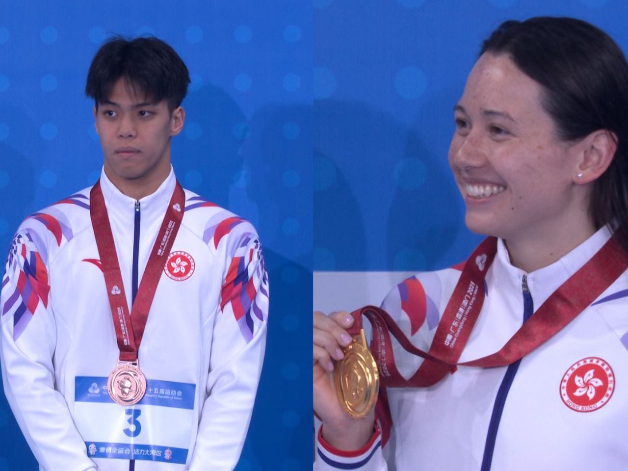 十五運會游泳項目，港隊女飛魚何詩蓓於昨晚舉行的女子100米自由泳奪得金牌；19歲的麥世霆則於男子200米蛙泳決賽第三名衝線，奪得銅牌。