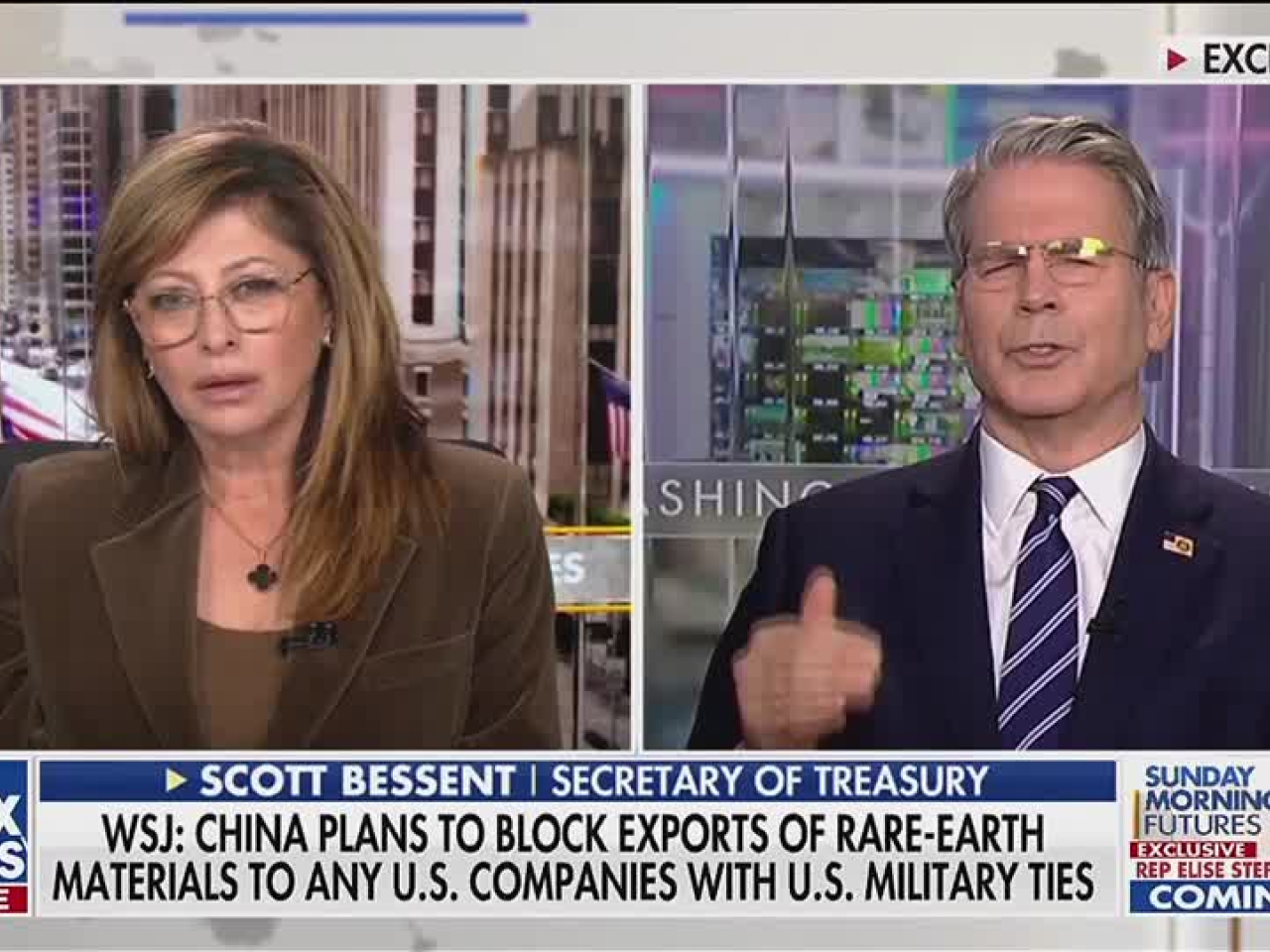 貝森特接受美國霍士新聞訪問時表示，相信中國將履行承諾。（路透社）