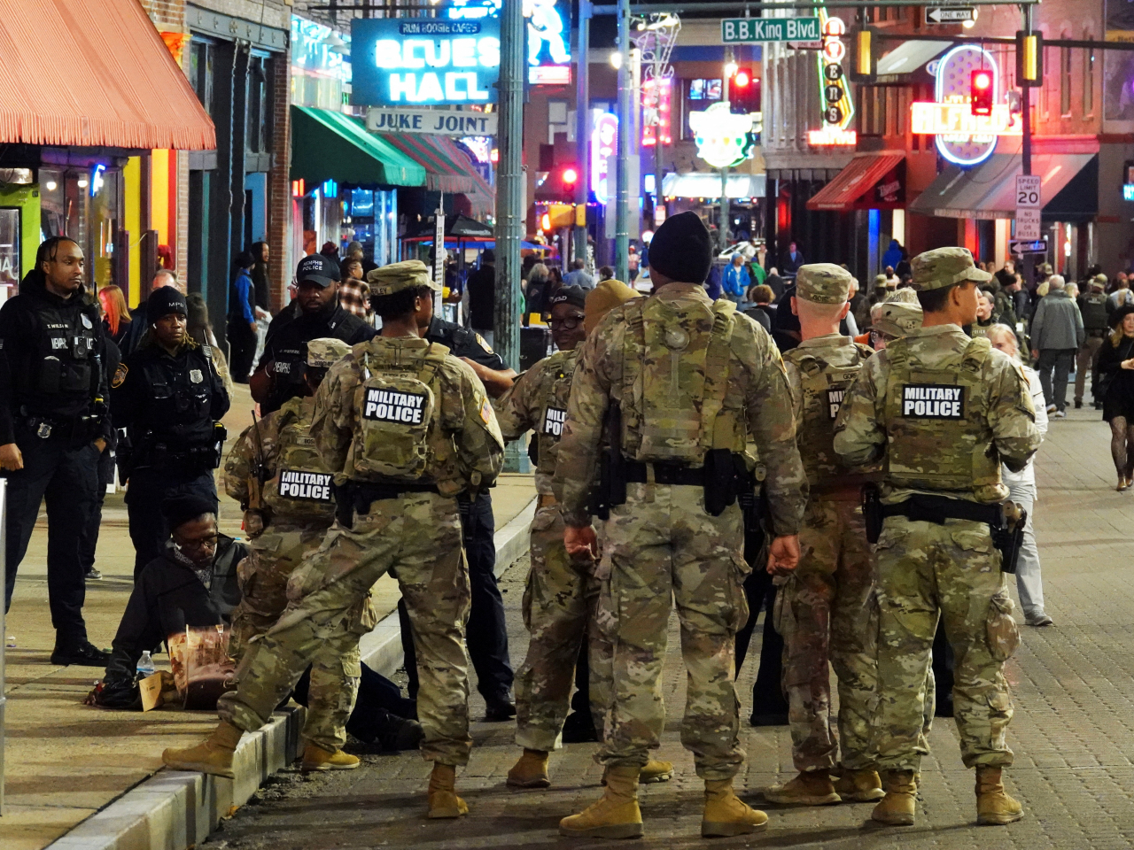 National guard soldiers gather with agents from 13 federal agencies as blues fans soak in the vibe of historic Beale Street in Memphis. File photo: Reuters