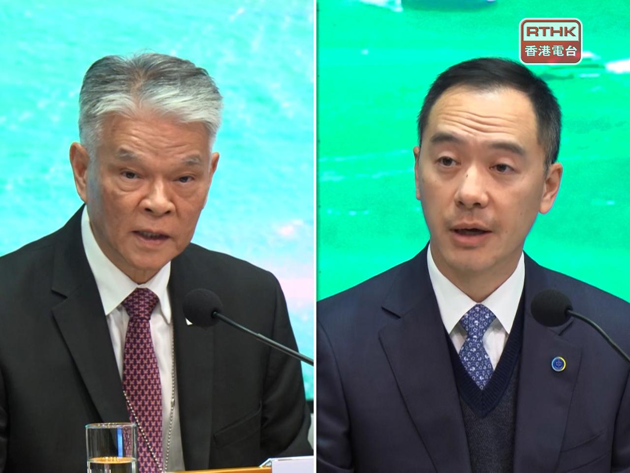 港燈董事總經理鄭祖瀛（左）及中電總裁羅嘉進（右）公布明年電費調整方案。（鍾家銘攝）