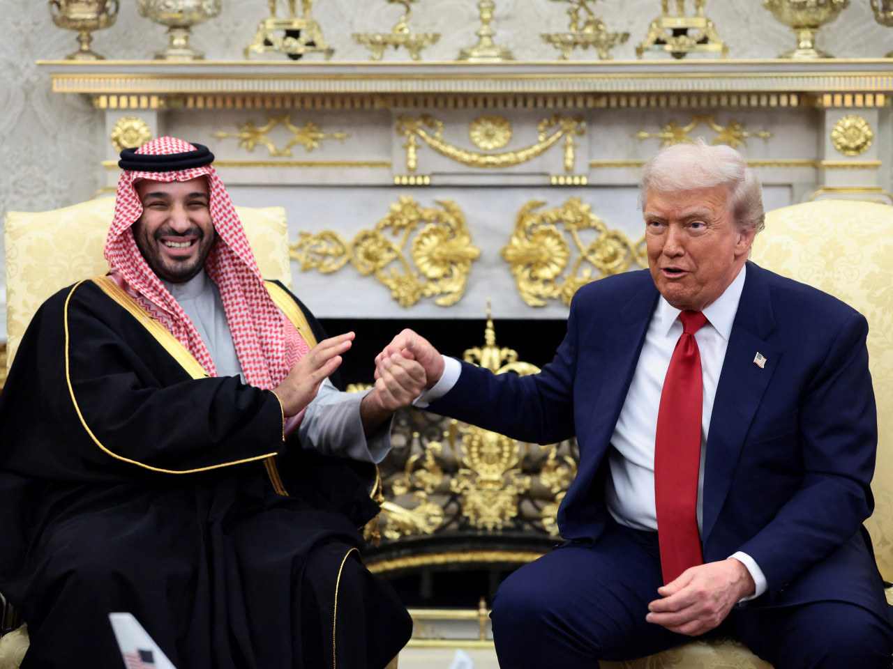 沙特阿拉伯王儲穆罕默德與美國總統特朗普會談，穆罕默德表示，沙特將會增加對美投資。（路透社）