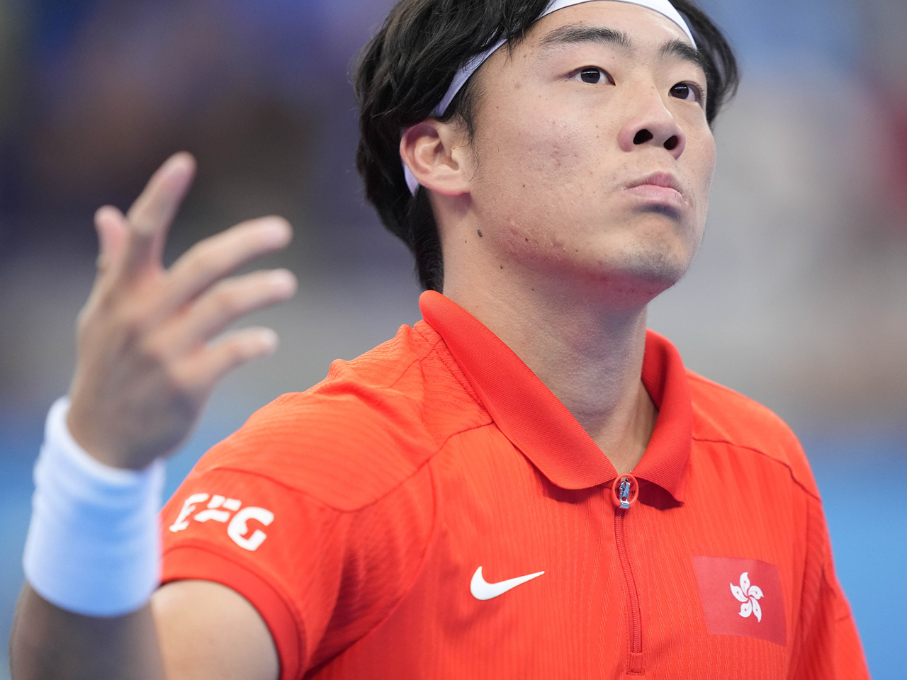 黃澤林在十五運會網球男單4強，不敵浙江球手吳易昺得銅牌。（新華社）