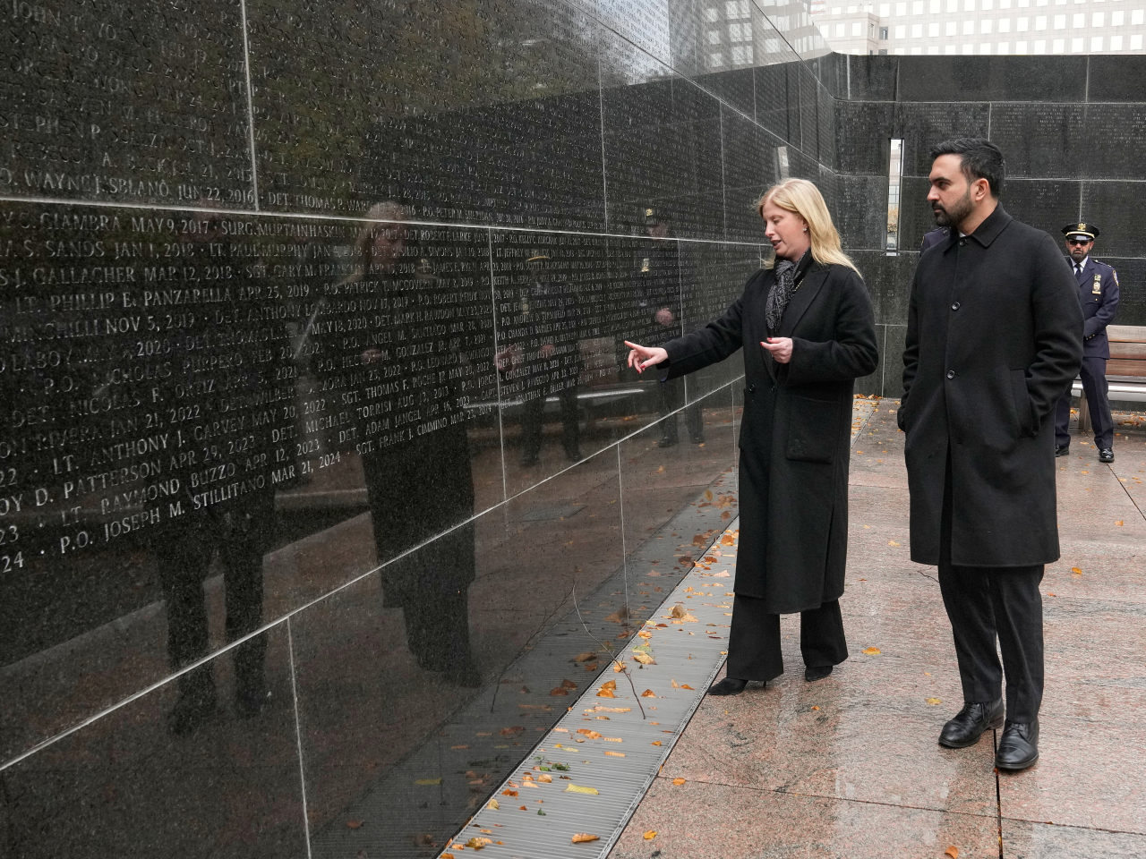Zohran Mamdani and New York City Police Commissioner Jessica Tisch visit the New York City Police Memorial on Wednesday. Photo: Reuters