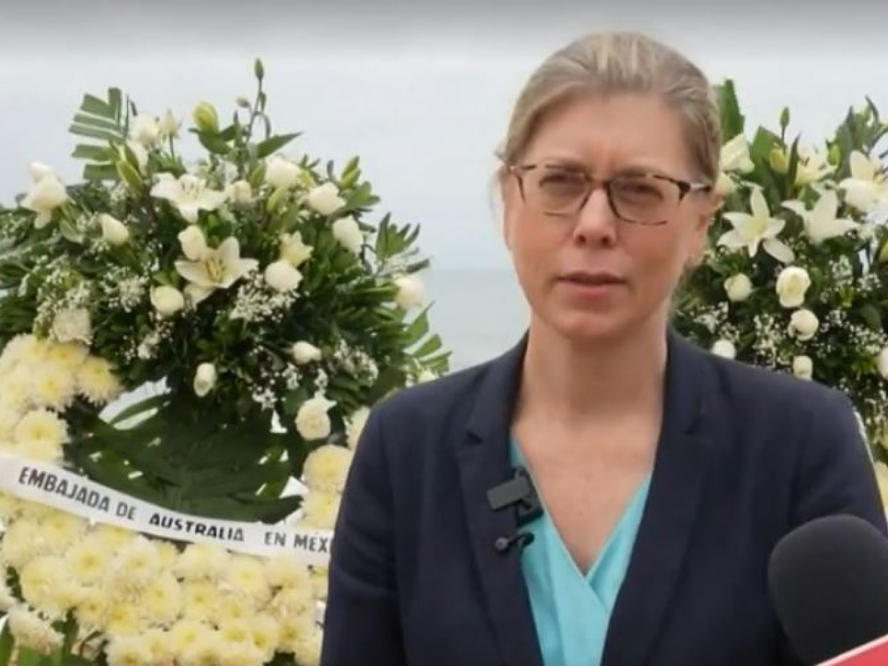 Australian ambassador to Mexico Rachel Moseley speaks at a memorial service for the three surfers in Baja California, Mexico. File photo: Reuters