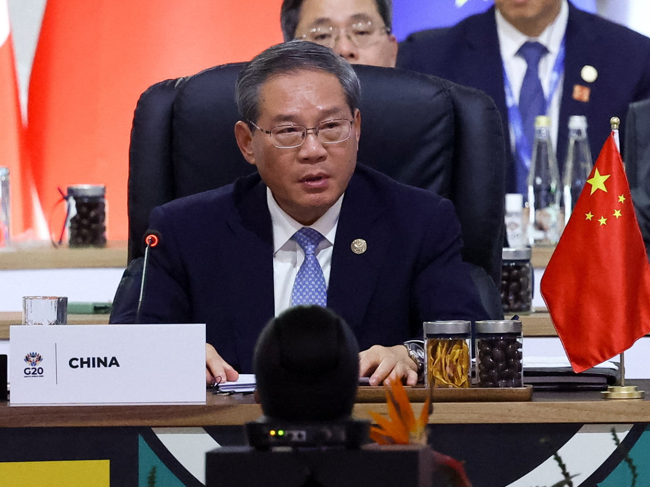 李強就「包容和可持續經濟增長」議題發表講話。(路透社)