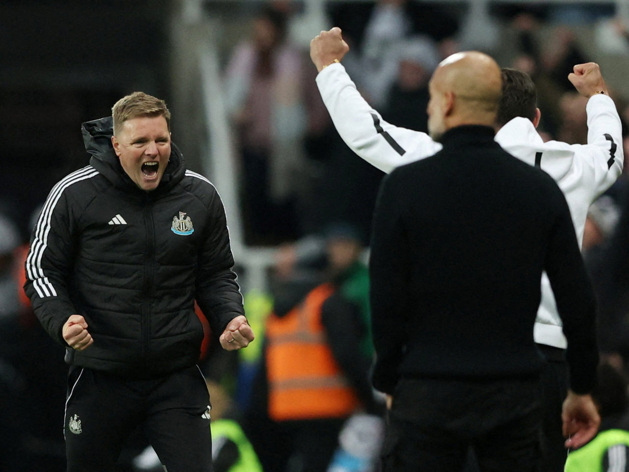 Newcastle United manager Eddie Howe celebrates after their victory over Manchester City. Photo: Reuters
