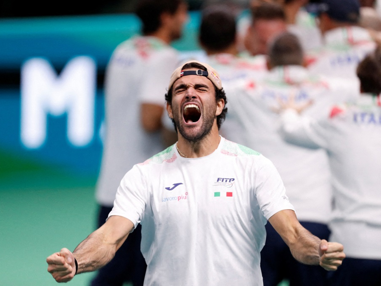 Italy's Matteo Berrettini shows just what it means to win the Davis Cup in front of a home crowd. Photo: Reuters