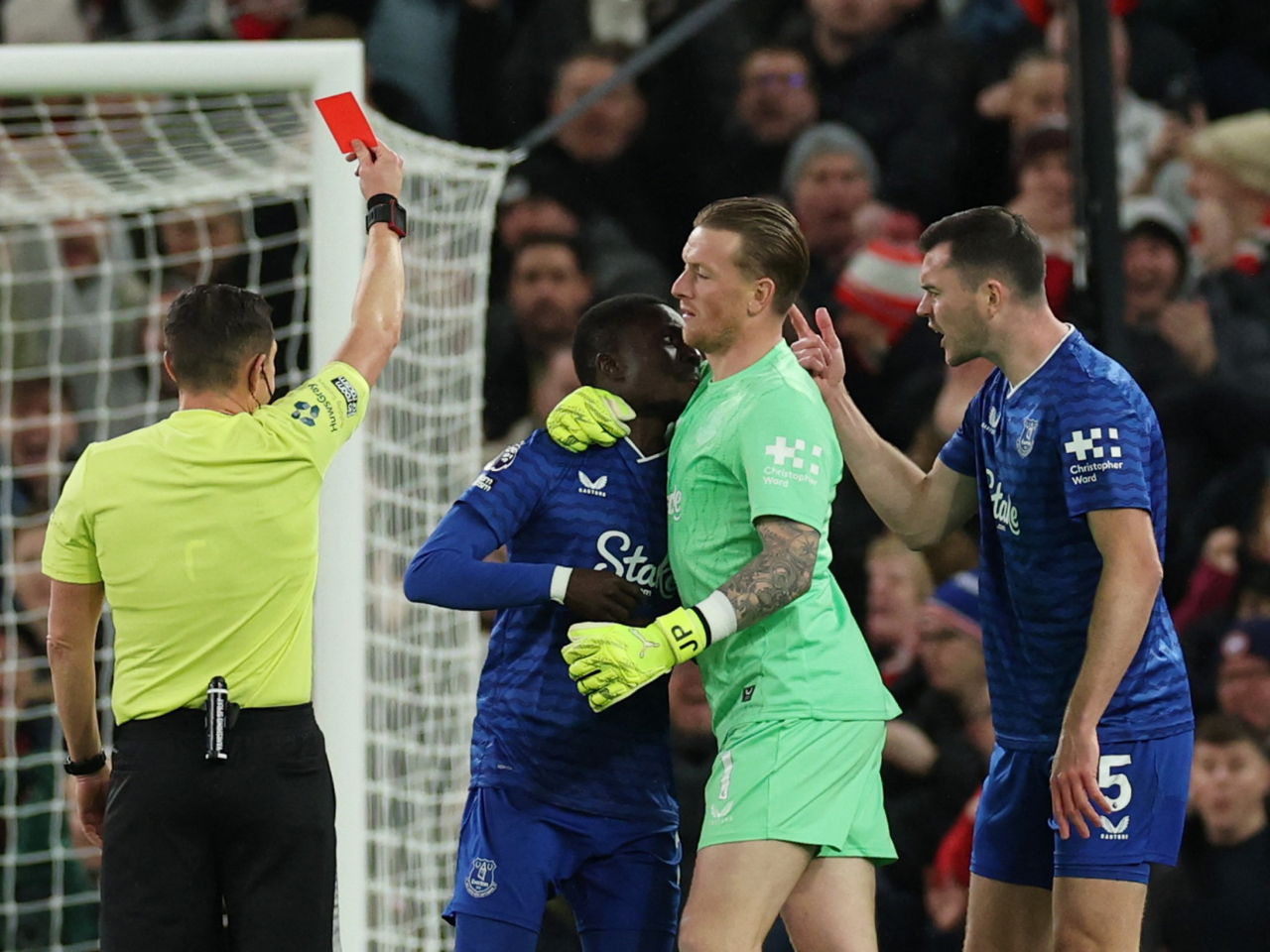 Everton's Idrissa Gueye was sent off after slapping teammate Michael Keane. Photo: Reuters