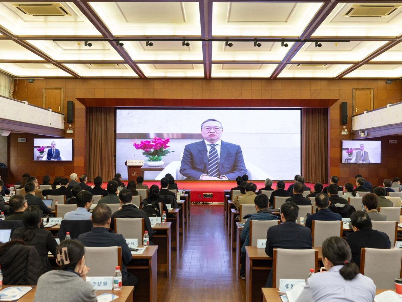 林定國通過視頻致辭說，希望學員通過研修班更深刻掌握普通法制度與大陸法制度的不同。（政府新聞處）