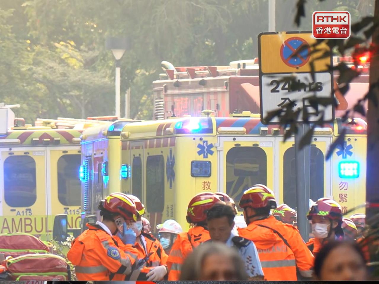Numerous ambulances and fire engines were sent to the scene in Tai Po. Photo: RTHK