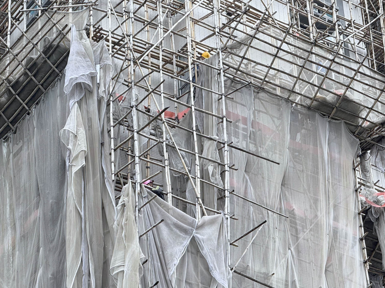 工人正按當局要求清拆棚網。（盧紫菁攝）