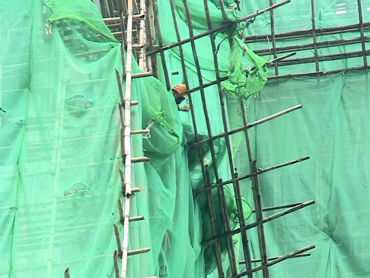 房屋署已於今日完成拆除15個公共屋邨的棚網。（港台圖片）