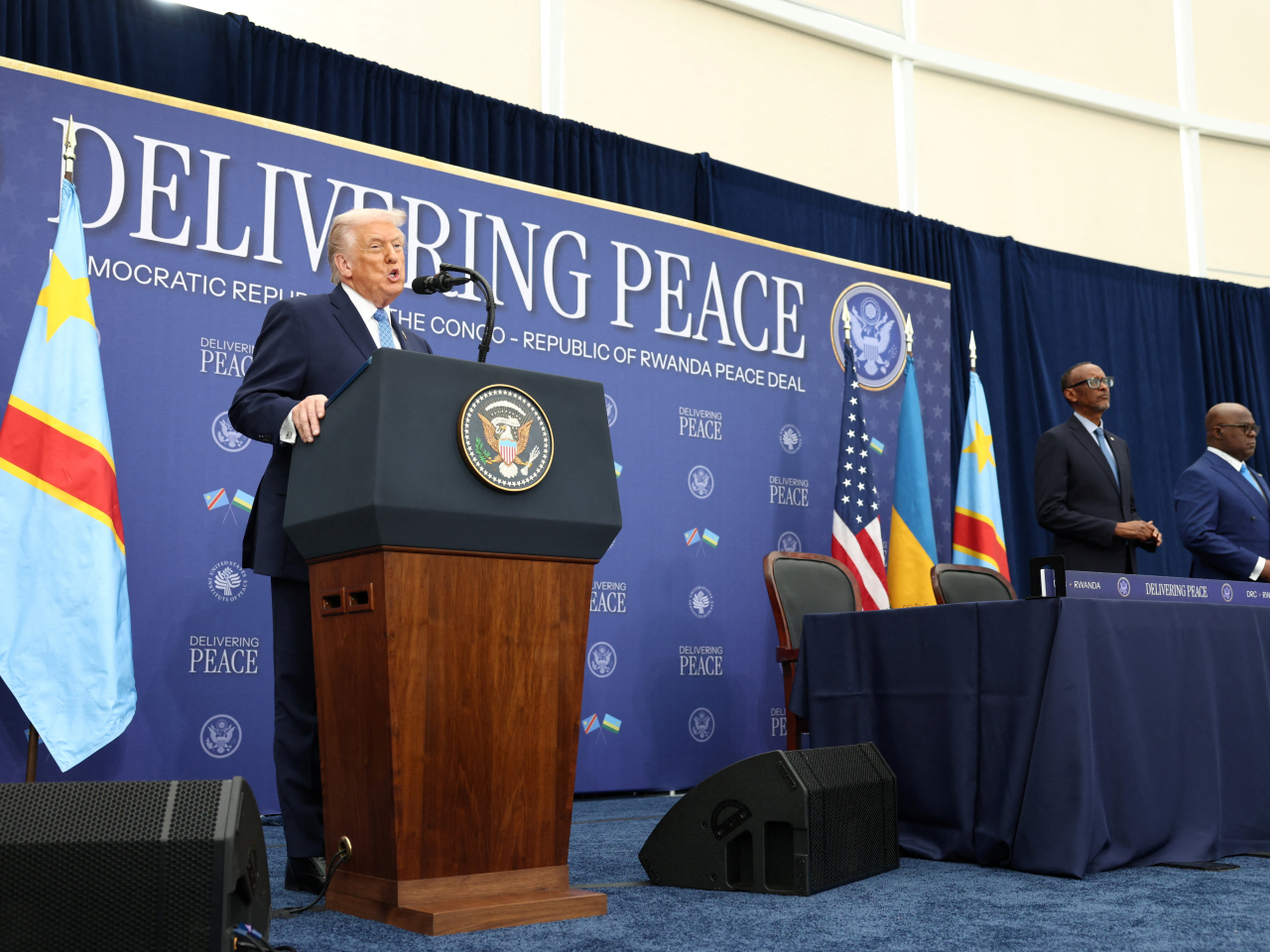 儀式在以特朗普名字命名的和平研究所舉行。(路透社)